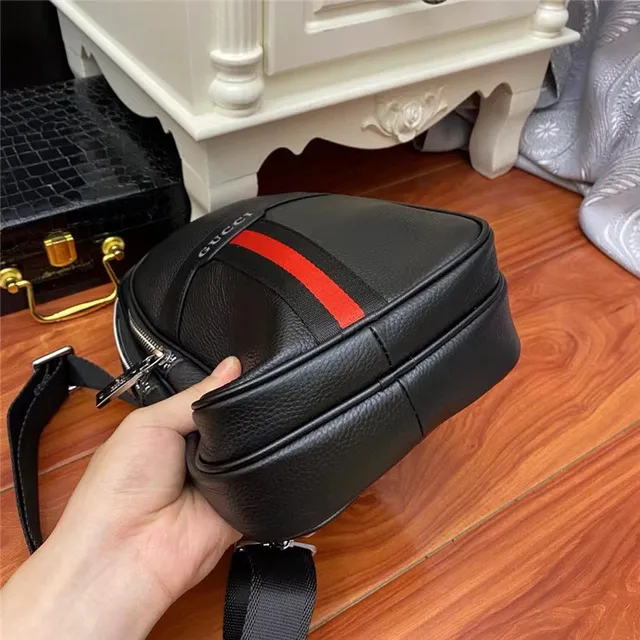 Gucci Ophidia 黑色粒面皮革 Web 条纹信使包 4