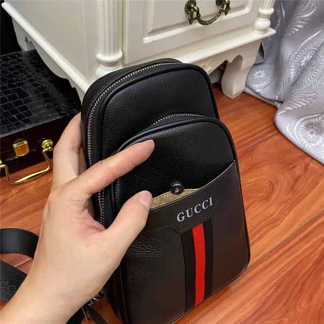 Gucci Ophidia 黑色粒面皮革 Web 条纹信使包 5