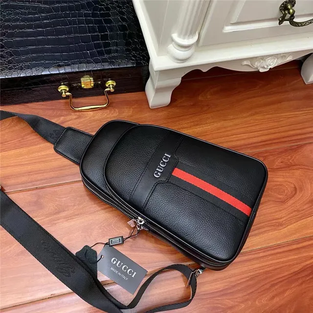 Gucci Ophidia 黑色粒面皮革 Web 条纹信使包 7