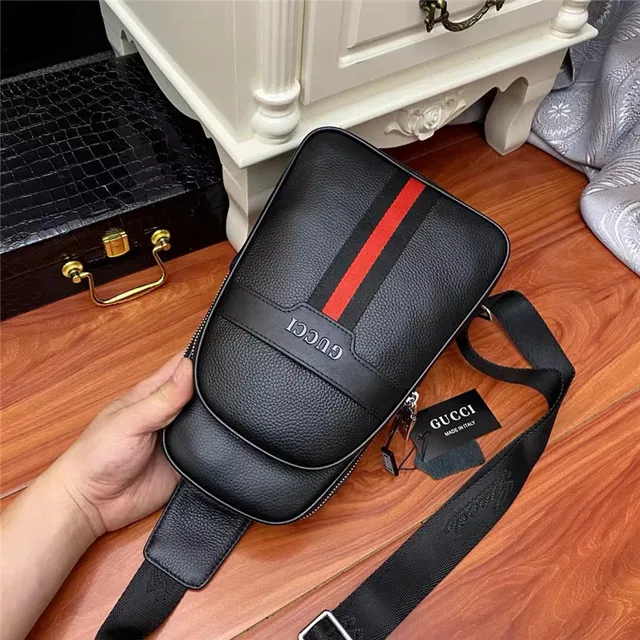 Gucci Ophidia 黑色粒面皮革 Web 条纹信使包 8