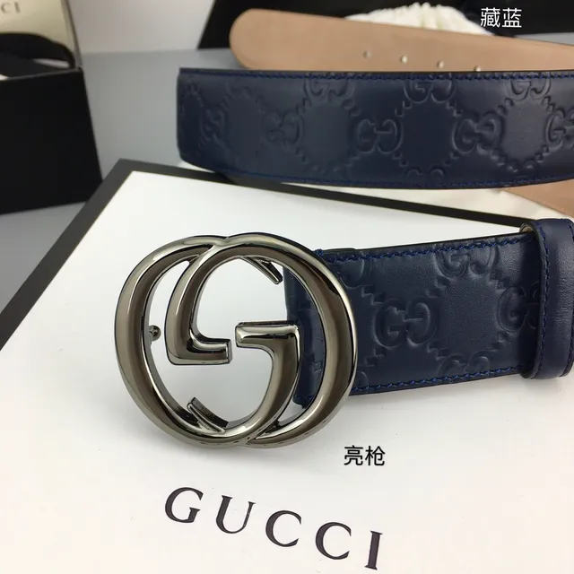 Gucci Ophidia Embossed GG Monogram Navy Leather Belt 3