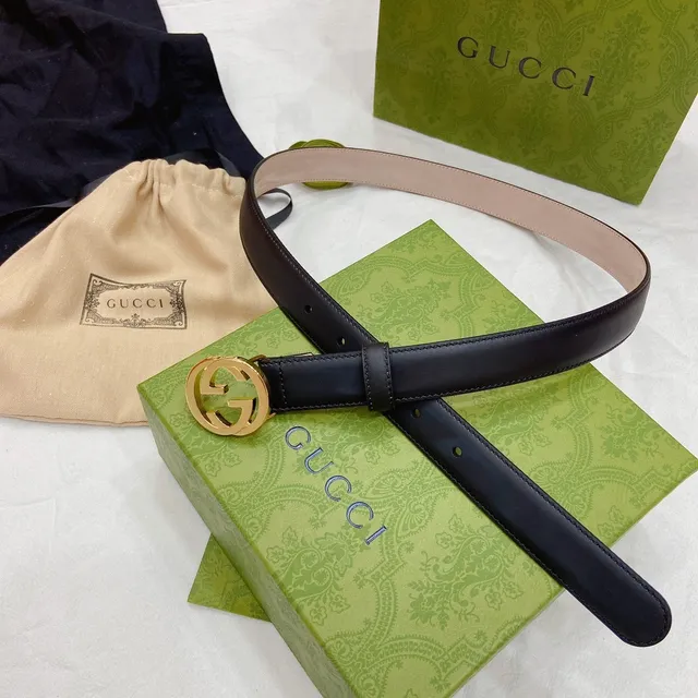 Gucci Ophodia GG Noir Or Interlocking G Boucle Ceinture Cuir Lisse 2
