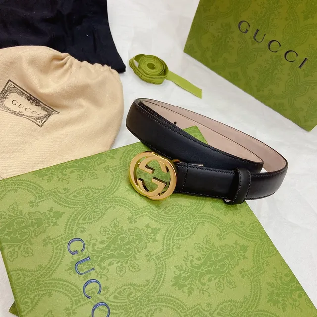Gucci Ophodia GG Noir Or Interlocking G Boucle Ceinture Cuir Lisse 7