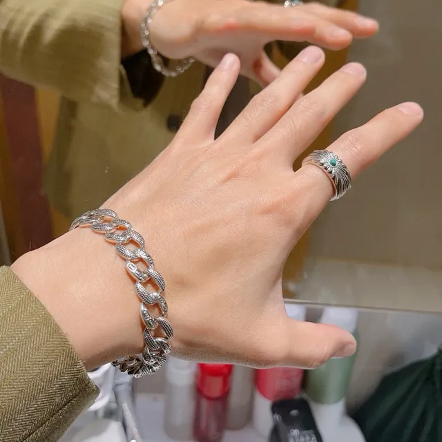Gucci Ophidia 银蓝 粗链 雕刻 Double-G 图案 手链 2