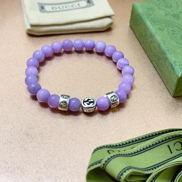 Gucci Purple Silver Beaded Lavender Stone Bracelet 8