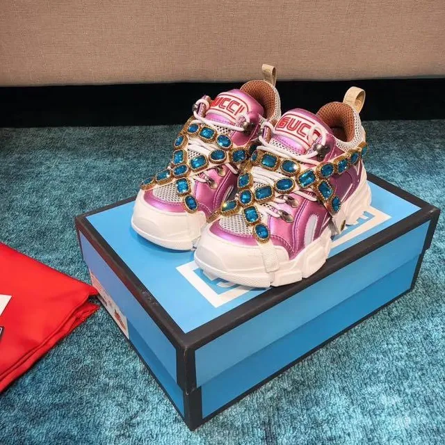 Gucci Rhyton 金属粉色镶嵌水钻厚底运动鞋 2