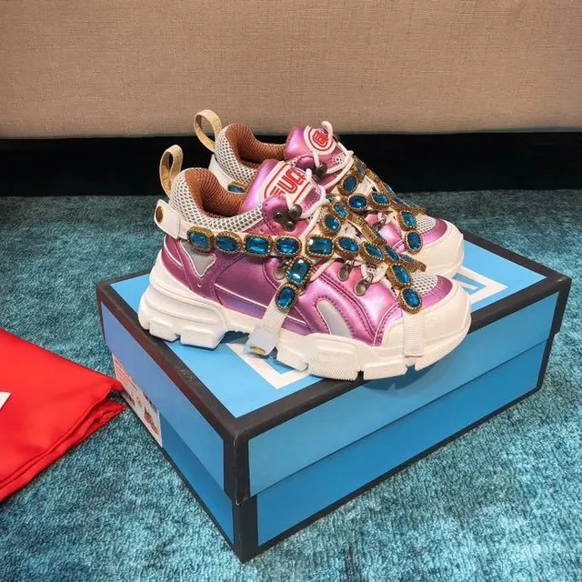 Gucci Rhyton 金属粉色镶嵌水钻厚底运动鞋 3