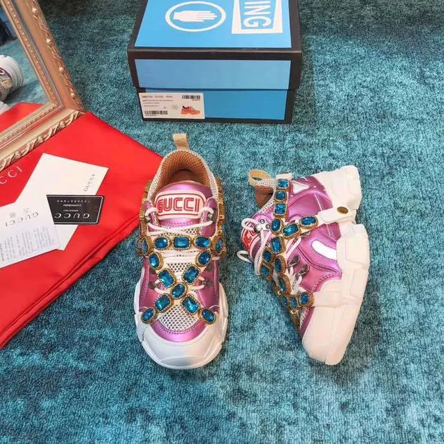 Gucci Rhyton 金属粉色镶嵌水钻厚底运动鞋 4
