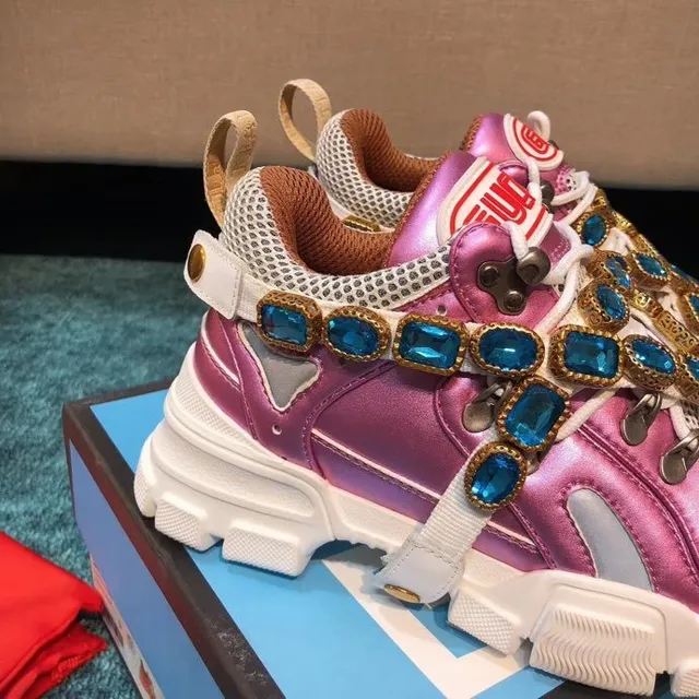Gucci Rhyton 金属粉色镶嵌水钻厚底运动鞋 5