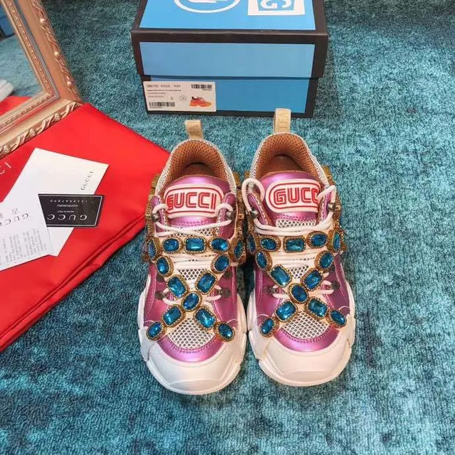 Gucci Rhyton 金属粉色镶嵌水钻厚底运动鞋 7