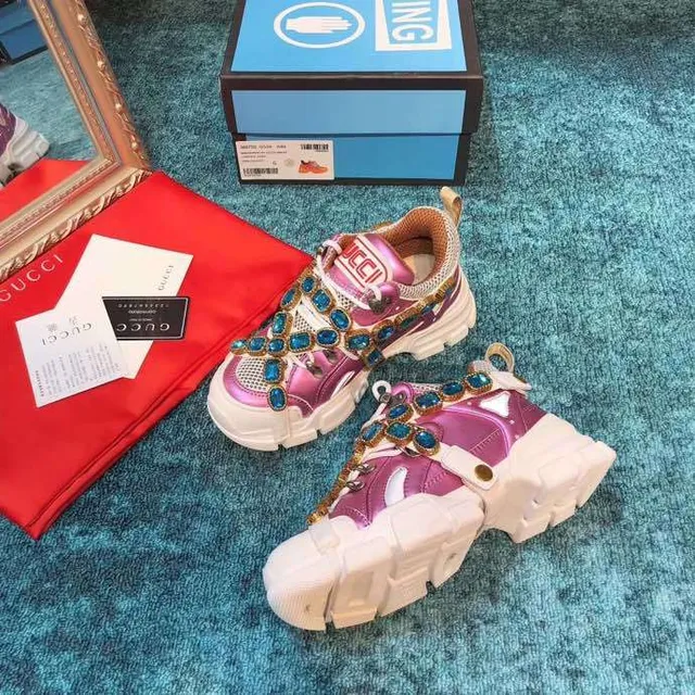 Gucci Rhyton 金属粉色镶嵌水钻厚底运动鞋 8