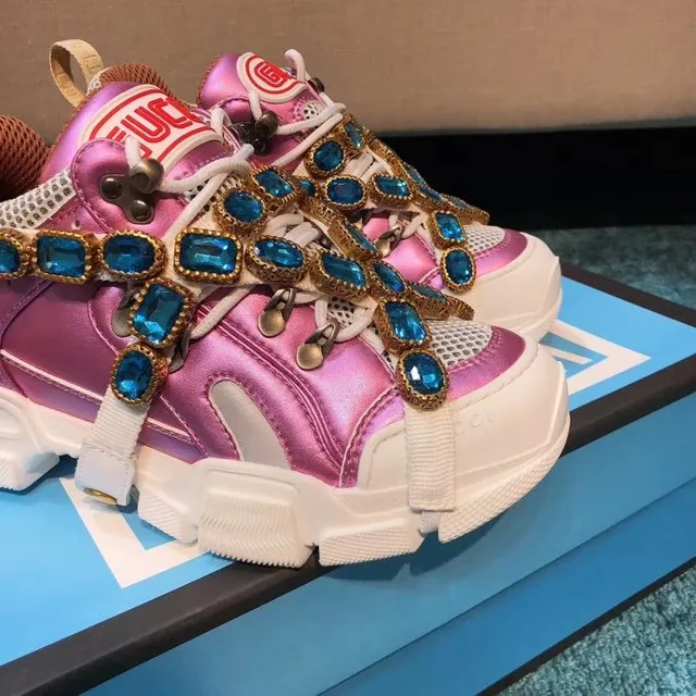 Gucci Rhyton 金属粉色镶嵌水钻厚底运动鞋 9