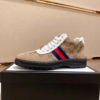 Gucci Screener 米色 帆布麂皮 Web Stripe 生活运动鞋