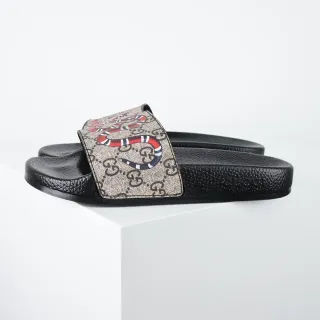 Gucci Screener কালো বেইজ GG Monogram ক্যানভাস King Cobra সাপ প্রিন্ট চপ্পল