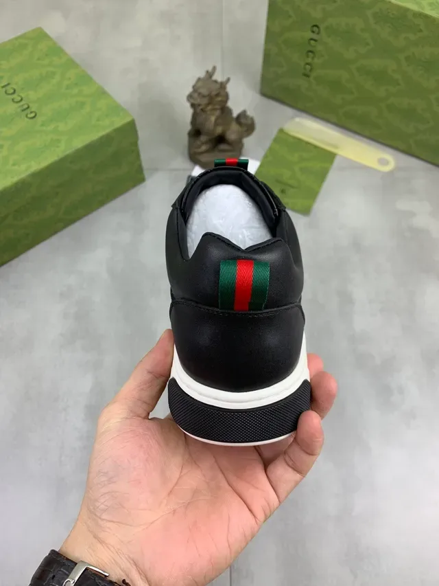 Gucci Screener Black Green Slip-On Embossed GG Leather Lifestyle Sneakers 4