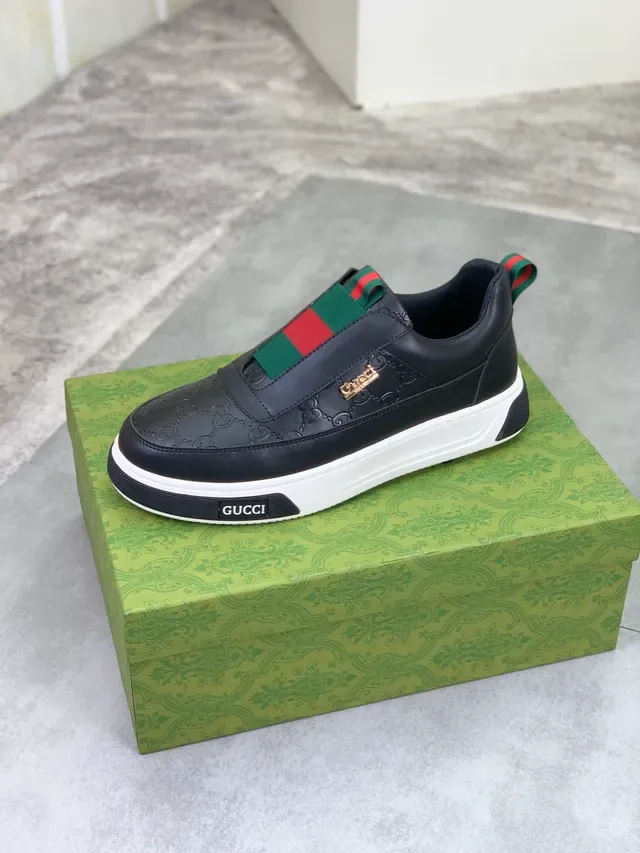 Gucci Screener Black Green Slip-On Embossed GG Leather Lifestyle Sneakers 5