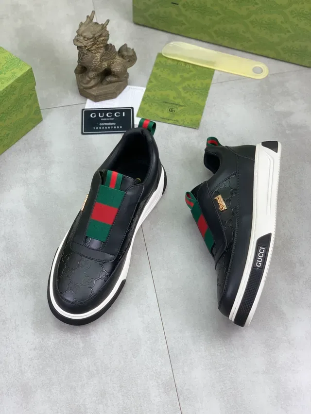 Gucci Screener Black Green Slip-On Embossed GG Leather Lifestyle Sneakers 6
