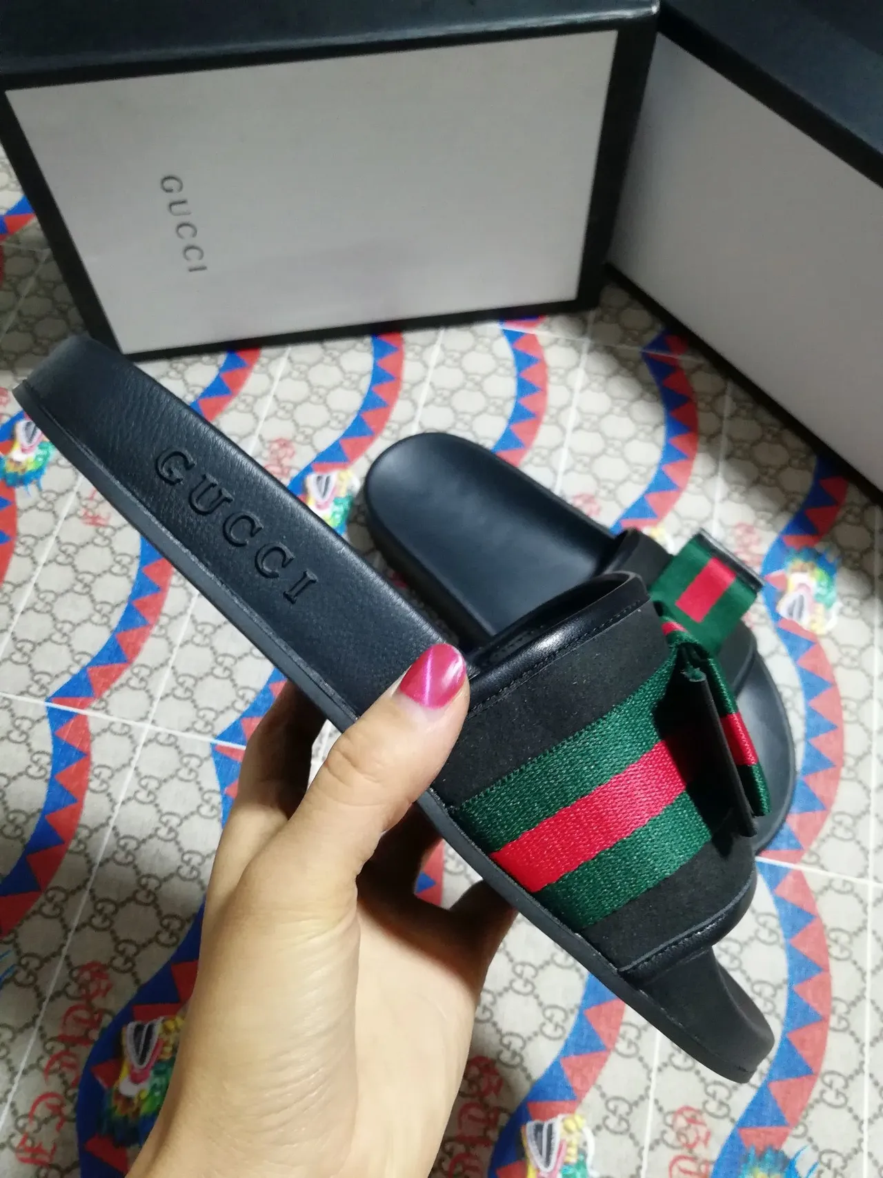 Gucci Screener Noir Rouge Vert Web Strap pantoufles 3