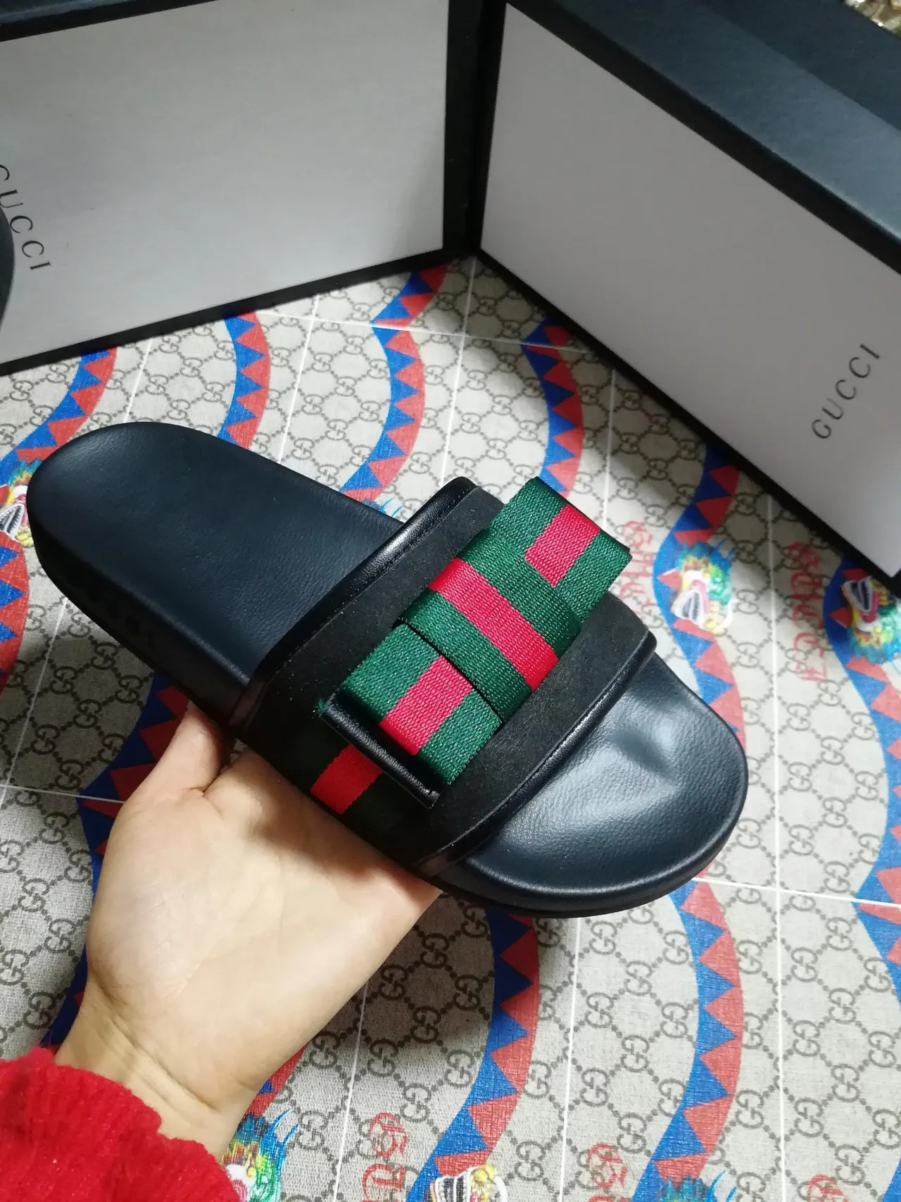 Gucci Screener Noir Rouge Vert Web Strap pantoufles 5