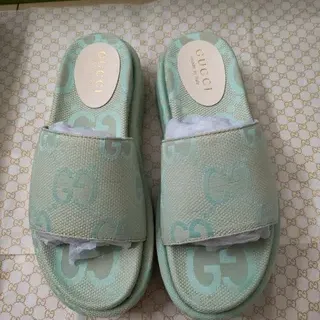 Gucci Screener Verde Menta GG Monogram Jacquard Slippers