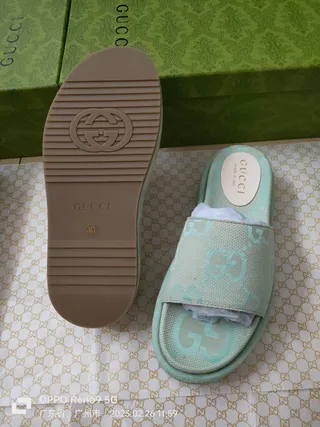 Gucci Screener Verde Menta GG Monogram Jacquard Slippers 2
