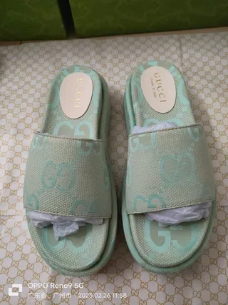 Gucci Screener Verde Menta GG Monogram Jacquard Slippers 3