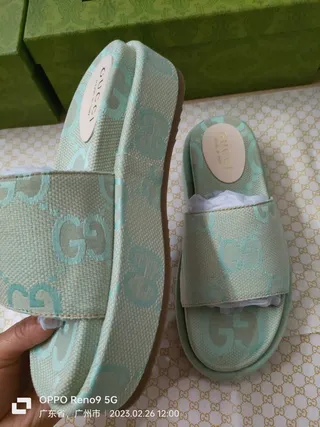 Gucci Screener Verde Menta GG Monogram Jacquard Slippers 4