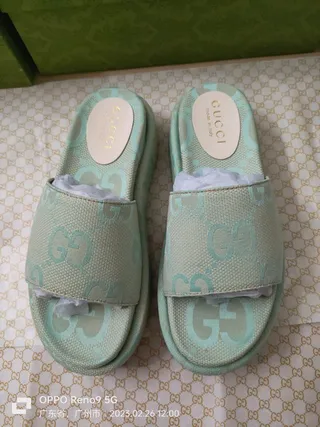 Gucci Screener Verde Menta GG Monogram Jacquard Slippers 5