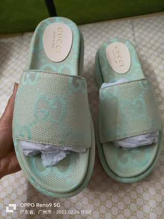 Gucci Screener Verde Menta GG Monogram Jacquard Slippers 6