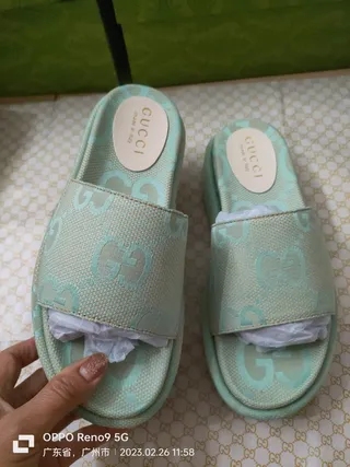 Gucci Screener Verde Menta GG Monogram Jacquard Slippers 7
