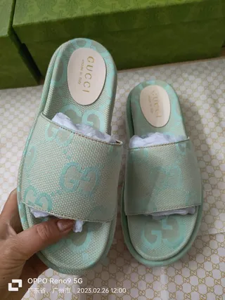 Gucci Screener Verde Menta GG Monogram Jacquard Slippers 8