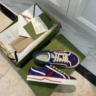 Gucci Screener Azul Marino Rojo Lunares Cinta Web Zapatillas Estilo de Vida