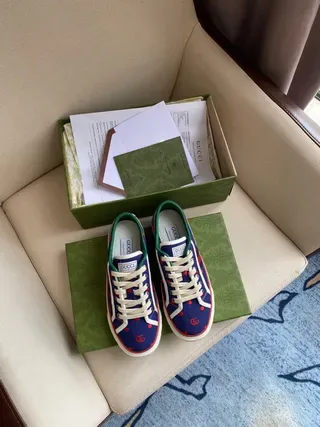 Gucci Screener Bleu marine Rouge Pois Rayure Web Sneakers Style de vie 4