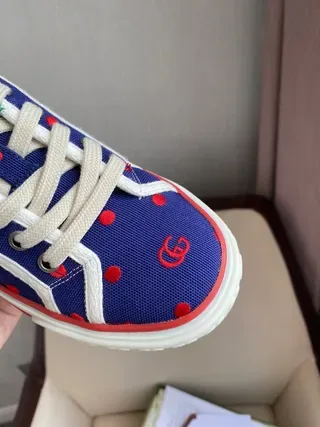 Gucci Screener Bleu marine Rouge Pois Rayure Web Sneakers Style de vie 6