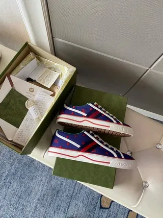 Gucci Screener Bleu marine Rouge Pois Rayure Web Sneakers Style de vie 7