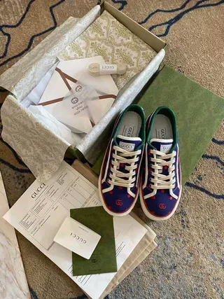 Gucci Screener Bleu marine Rouge Pois Rayure Web Sneakers Style de vie 9