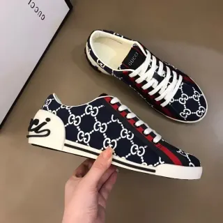 Gucci Screener Azul Marino Blanco Rojo GG Monograma Estilo de Vida Zapatillas