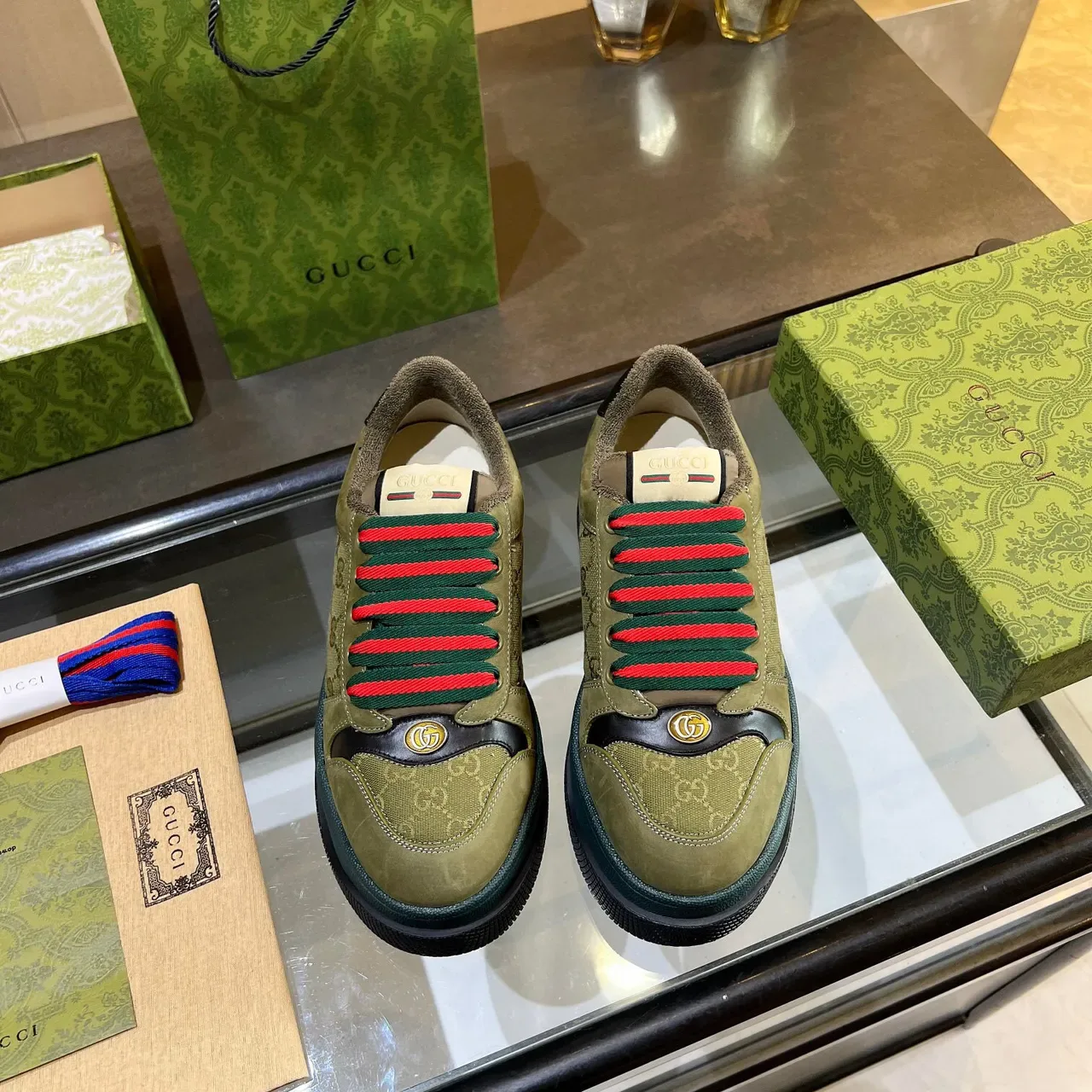 Gucci Screener Verde Oliva e turquesa Tênis Lifestyle 3
