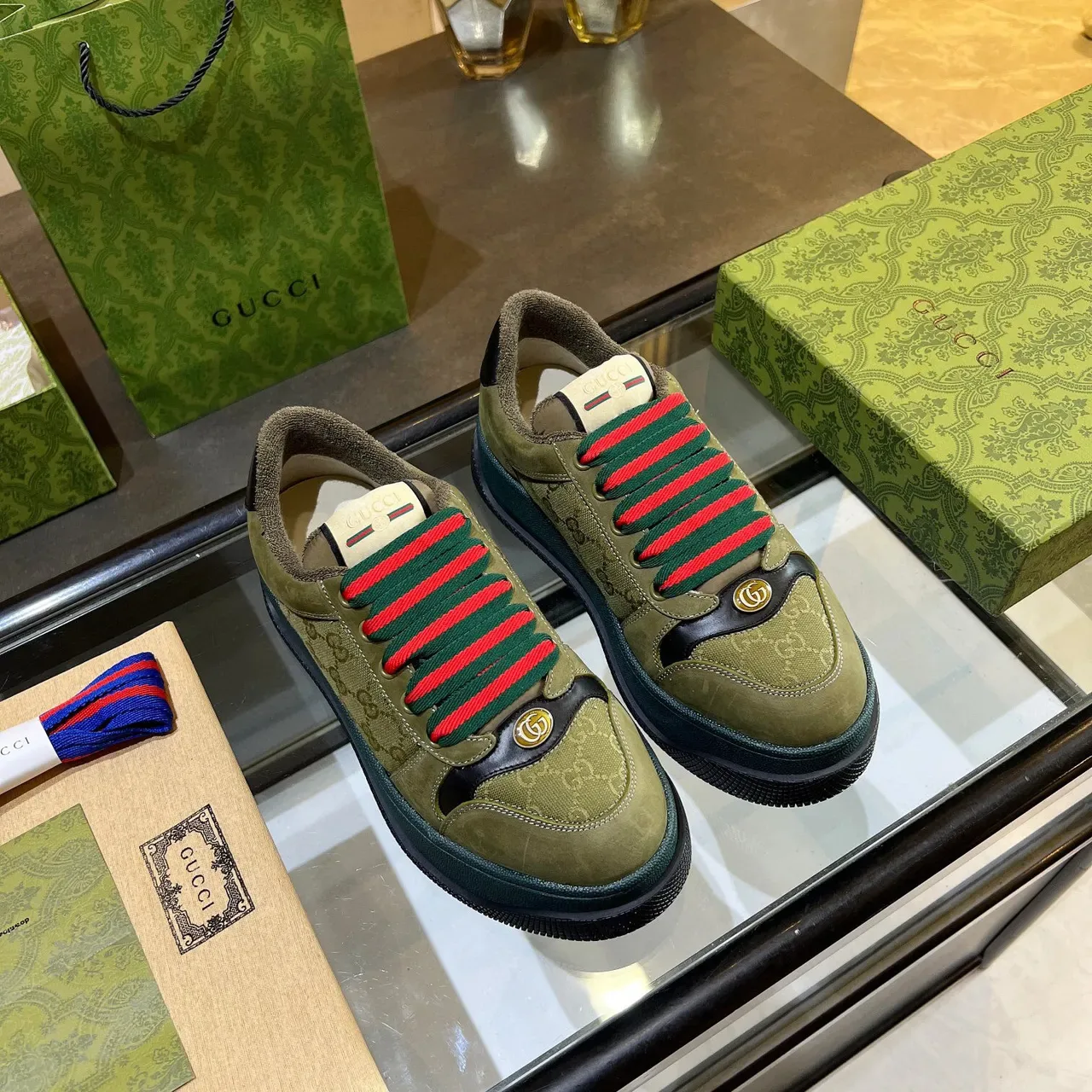 Gucci Screener Verde Oliva e turquesa Tênis Lifestyle 5