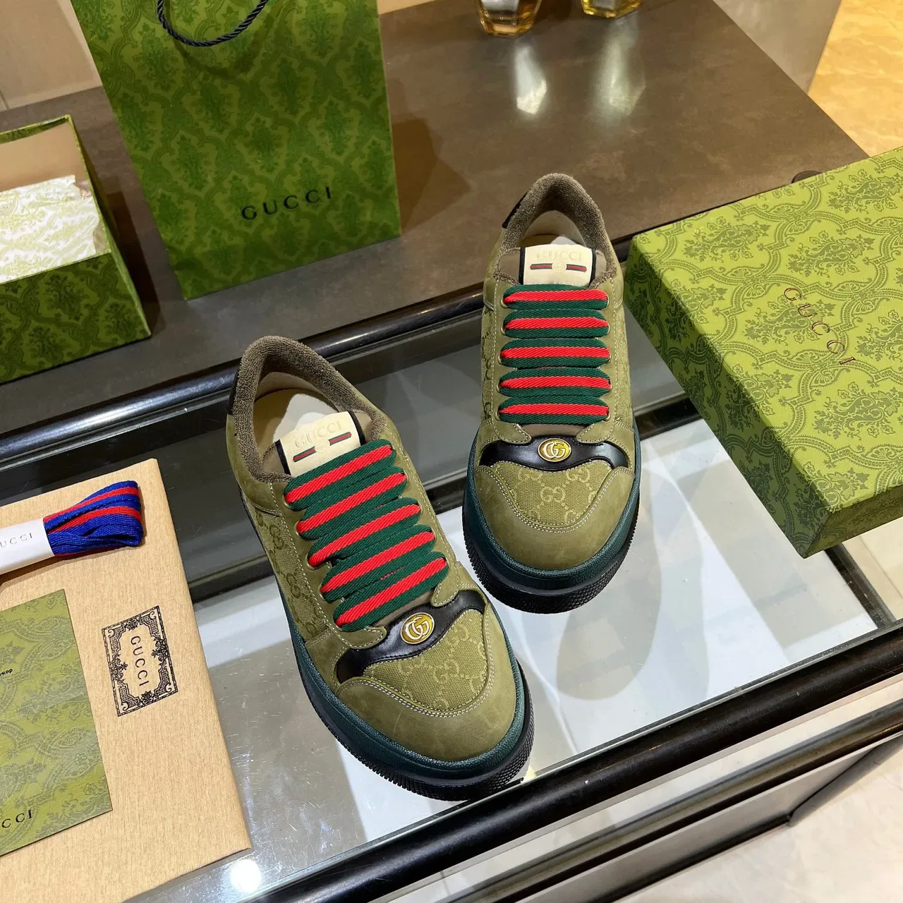 Gucci Screener Verde Oliva e turquesa Tênis Lifestyle 6