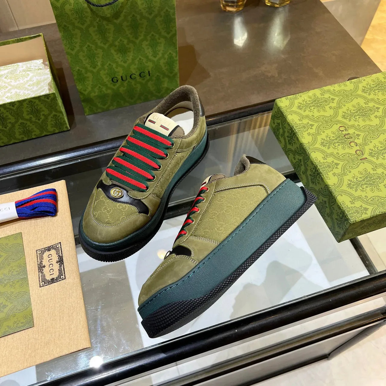 Gucci Screener Verde Oliva e turquesa Tênis Lifestyle 8