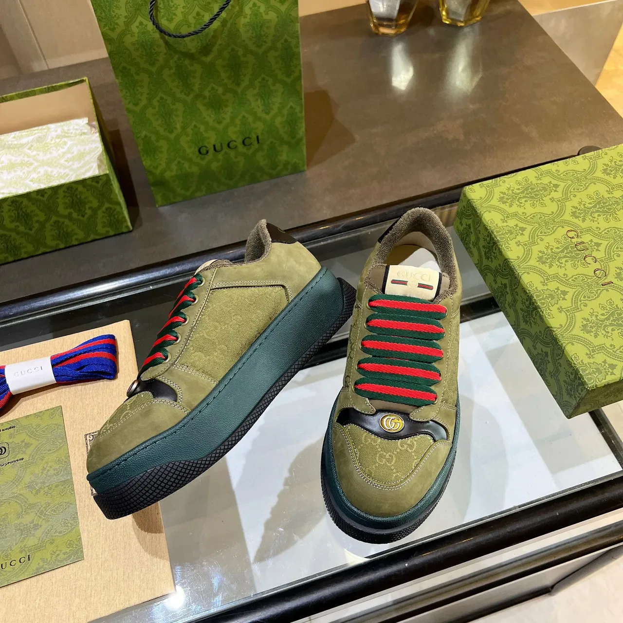 Gucci Screener Verde Oliva e turquesa Tênis Lifestyle 9