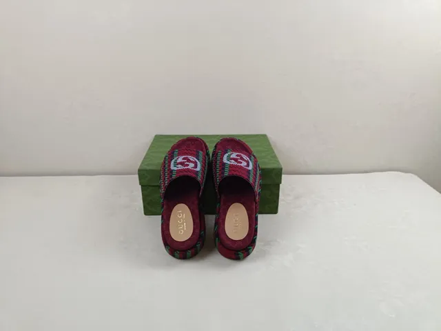 Gucci Screener Plaid Woven Platform Slippers 7