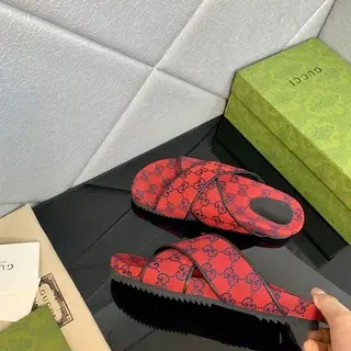 Gucci Screener Rojo y Azul Marino GG Monogram Slide Slippers