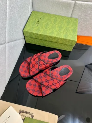 Gucci Screener Rojo y Azul Marino GG Monogram Slide Slippers 2