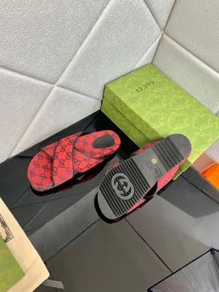 Gucci Screener Rojo y Azul Marino GG Monogram Slide Slippers 4
