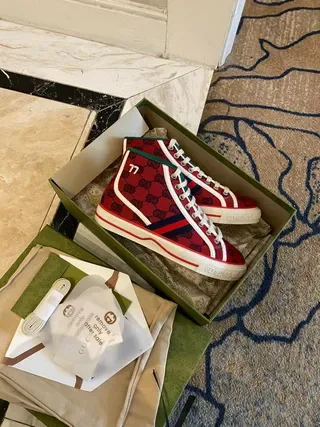 Gucci Screener Red GG Monogram Tênis Lifestyle de Cano Alto 3