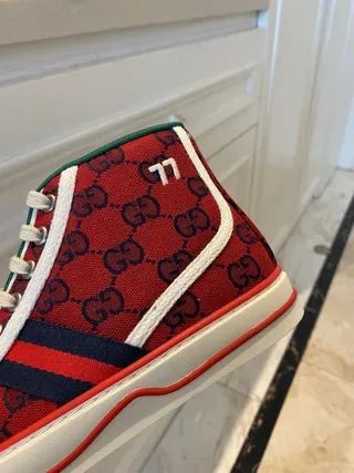 Gucci Screener Red GG Monogram Tênis Lifestyle de Cano Alto 4