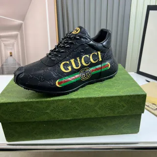 Gucci Screener-Style Negro Dorado Verde Rojo Malla Estilo de vida Sneakers