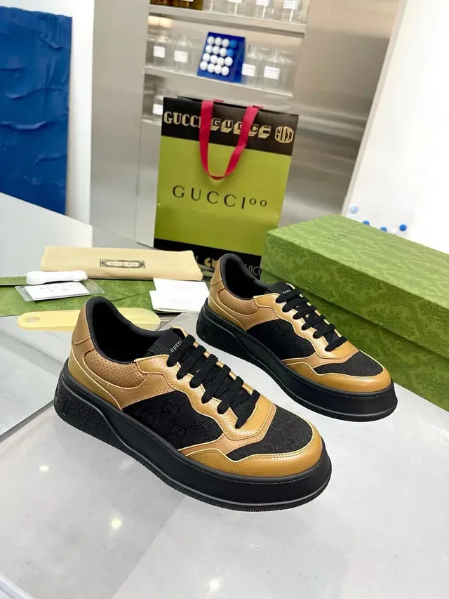Gucci Screener Tan e Preto Monogram Plataforma Lifestyle Sneakers 2